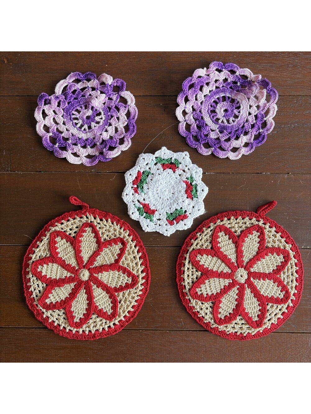 25 Pc VTG Handmade Crochet Lace Doily Lot Victorian Chic Wedding Pink Purple - Picture 2 of 13